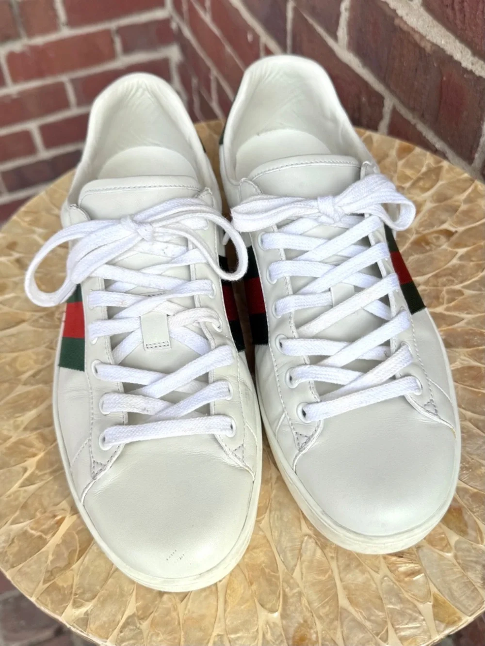 GUCCI Ace Sneakers Men’s Size 8 White Leather Low Top Lace Up - Picture 5 of 10